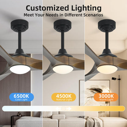 Homlit Ceiling Fan with Lights, 72'' Solid Wood Indoor/Outdoor Ceiling Fan with Quiet Reversible DC Motor, Control with WIFI Alexa App, 3CCT Dimmable, 6 Speeds Bronze Outdoor Fan for Patio Porch