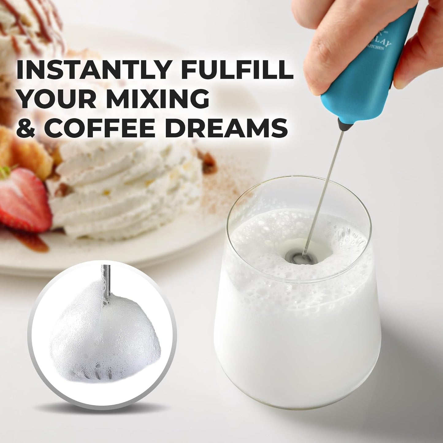 Zulay Kitchen Mini Milk Frother Handheld - Electric Drink Mixer - Portable Wand for Coffee, Lattes, Cappuccino -