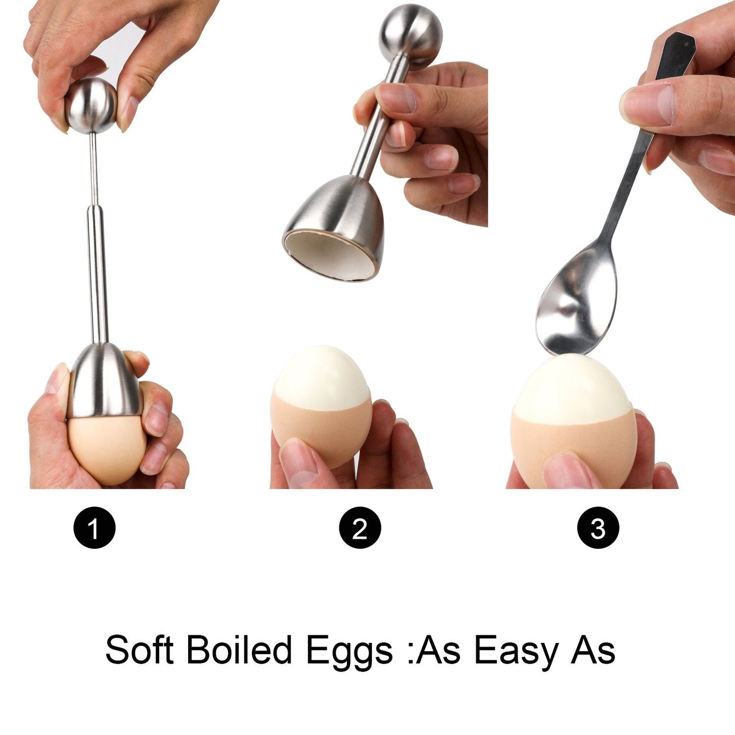 Soft Hard Boiled Egg Cutter Topper Set Egg Cracker with Include 2 Cup 2 Spoon 1 Topper Cutter Shell Separator Remover Stainless Steel Kitchen Tool