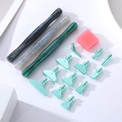 Snewvie Diamond Painting Pen Accessories Tools Set,3PCS Glitter Diamond Art Pen and 12Pcs Green Metal Screw Thread Multi Placer Tips,Resin Diamond Painting Drill Pens for DIY Diamond Art