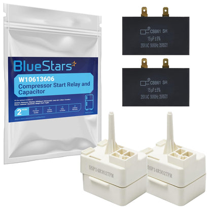 BlueStars 2 Packs W10613606 Refrigerator Compressor Start Relay and Capacitor - Compatible with Whirlpool, KitchenAid,