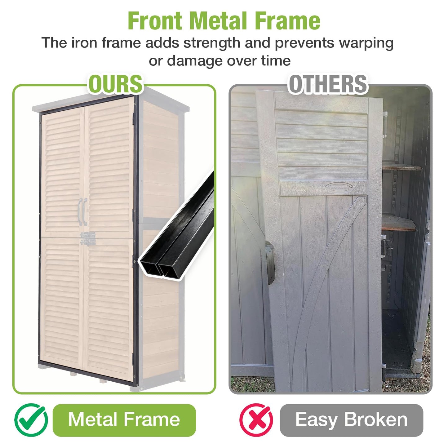 GUTINNEEN Outdoor Storage Cabinet Upgraded with Metal Frame Durable Storage Shed with Floor and Adjustable Shevels Waterproof Garden Tool Shed