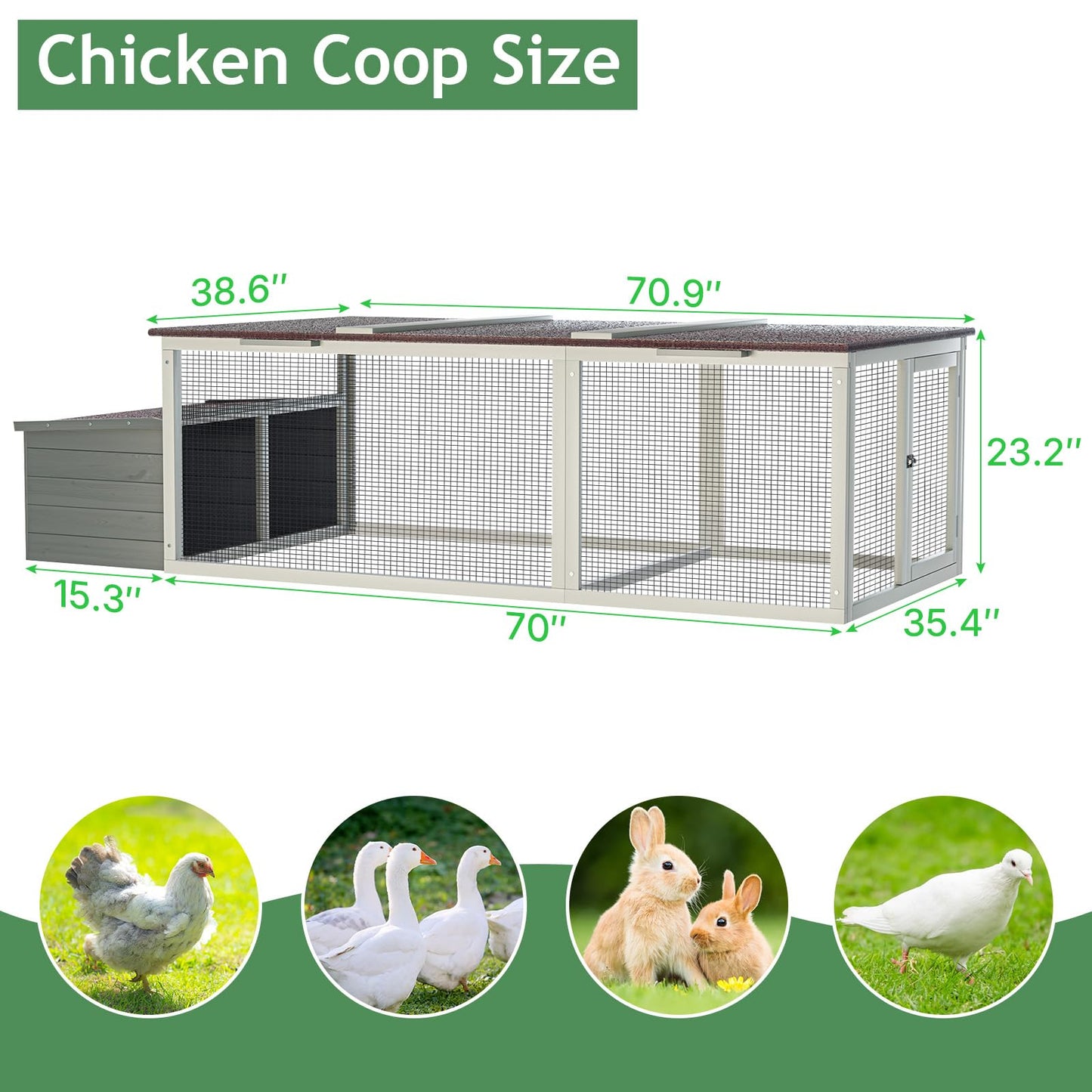 85" Large Wooden Chicken Coop for 2-4 Chickens, Weatherproof Hen House with Nesting Box, Run, Walk-in Poultry Cage with Locks, Outdoor Chicken Duck Coop Rabbit Hutch for Backyard Farm