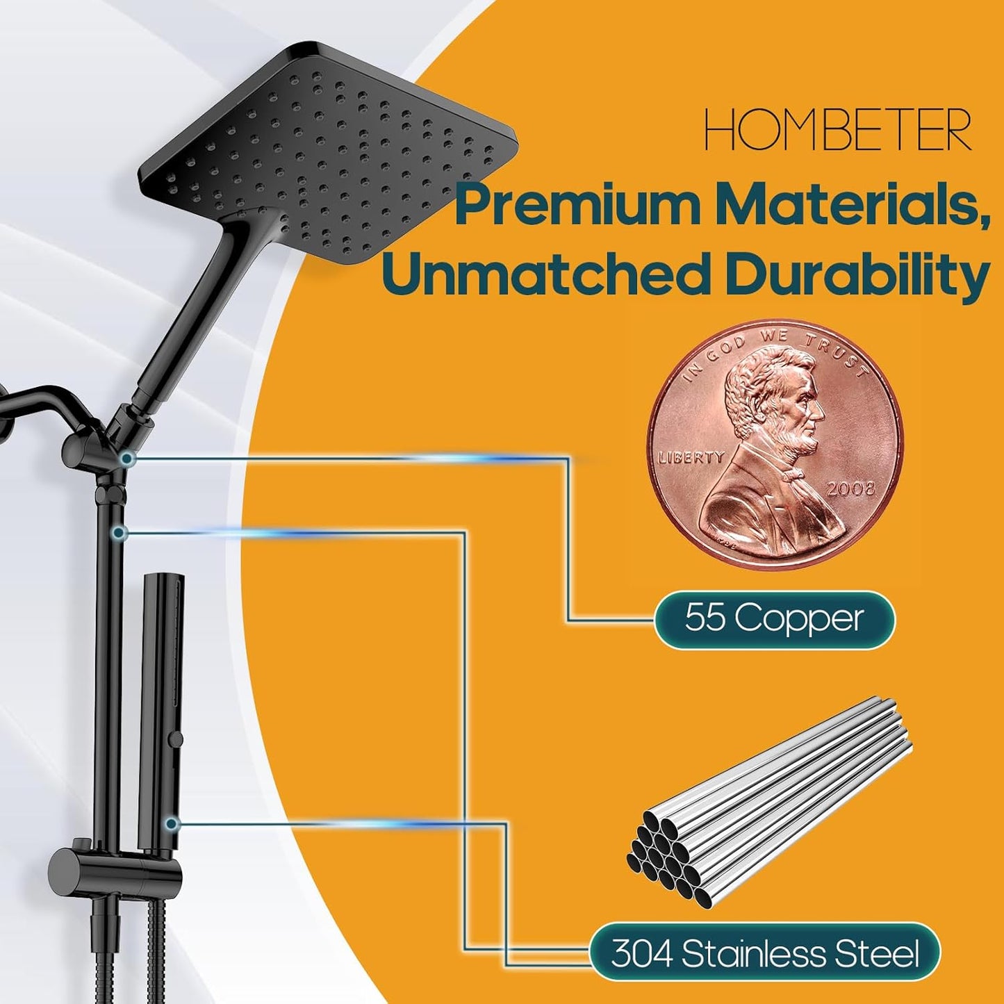 Skiennix High Pressure Rain Shower Head - 10 Inch Square Rainfall Shower System with Handheld Combo, Matte Black