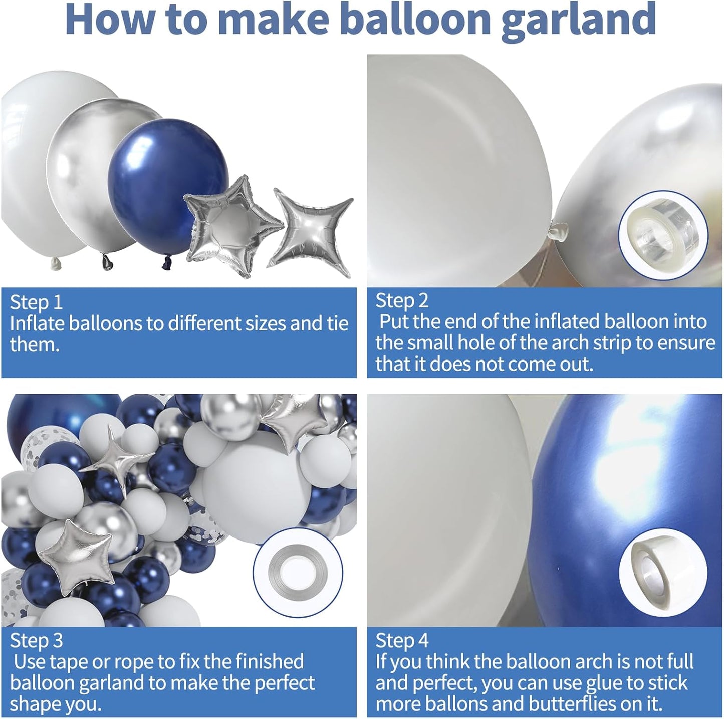 Skiennix 151-Pcs Navy Blue & Silver Balloon Garland Arch Kit - Perfect for Graduation, Prom, & Parties
