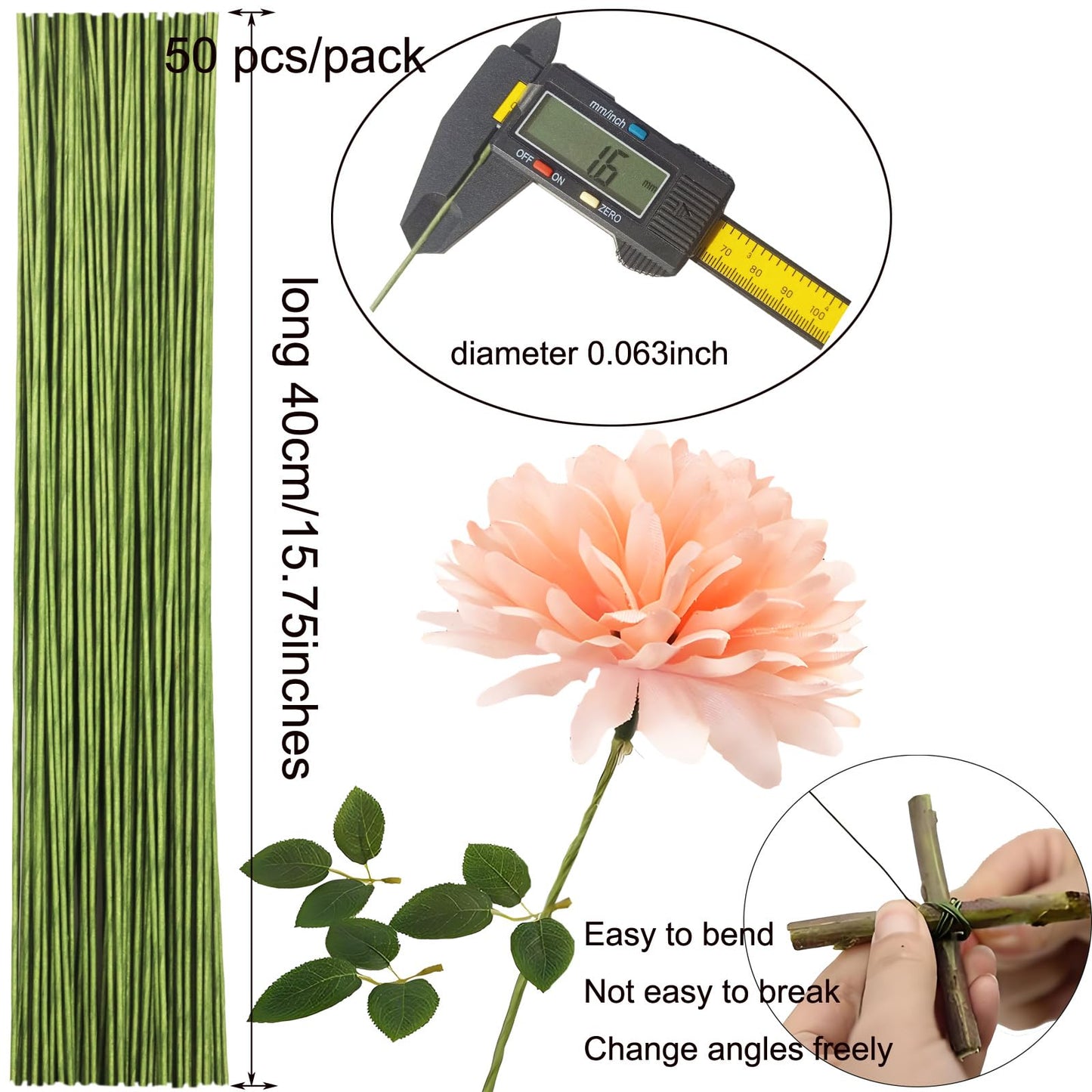 Floral Tape and Wire Arrangement Tools Kit with Wire Cutter - 1 pcs vase, 16 Gauge Paper Bag Flower Stalk and 22 Gauge Binding Iron Rope, Boutonniere Pin, for Bouquet Stem Wrapping and Floral Crafts