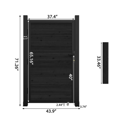 BlueWish 6 x 3 FT Cedar Wood Fence Gate Kit, Board-on-Board Privacy Fence Gate, Aluminum Frame with Security Lock System, Outdoor Garden Yard Complete Gate Kit for Backyard, Pool, Black