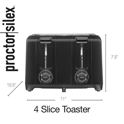 Proctor Silex 4 Slice Toaster with Extra Wide Slots for Bagels, Cool-Touch Walls, Shade Selector With 7 Browning Levels, Toast Boost, Auto Shut-off and Cancel Button, Black (24215PS)