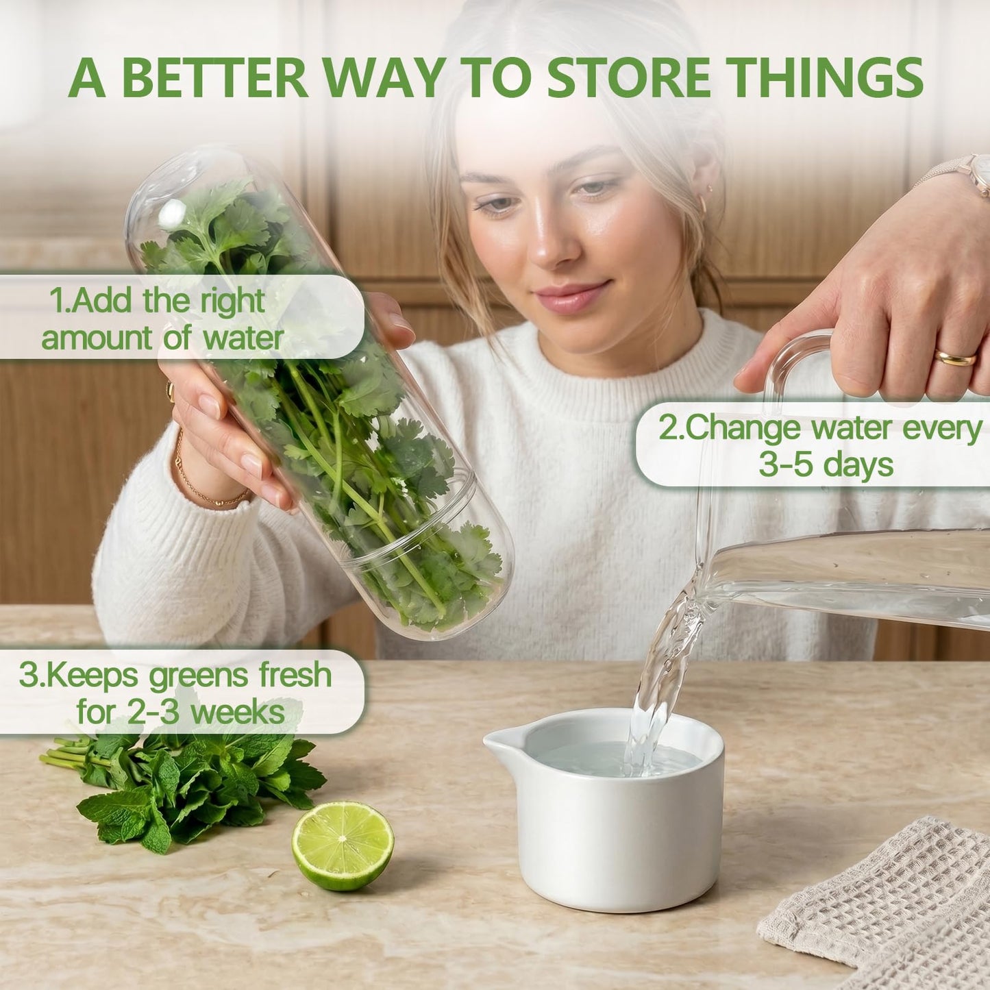 Anreelkou 2PCS Herb Saver, Herb Keeper for Refrigerator, Cilantro Container for Fridge, Hard Shell Fresh Herb Storage for Asparagus, Parsley, Mint, Rosemary, Keeps Greens Fresh for 2-3 Weeks