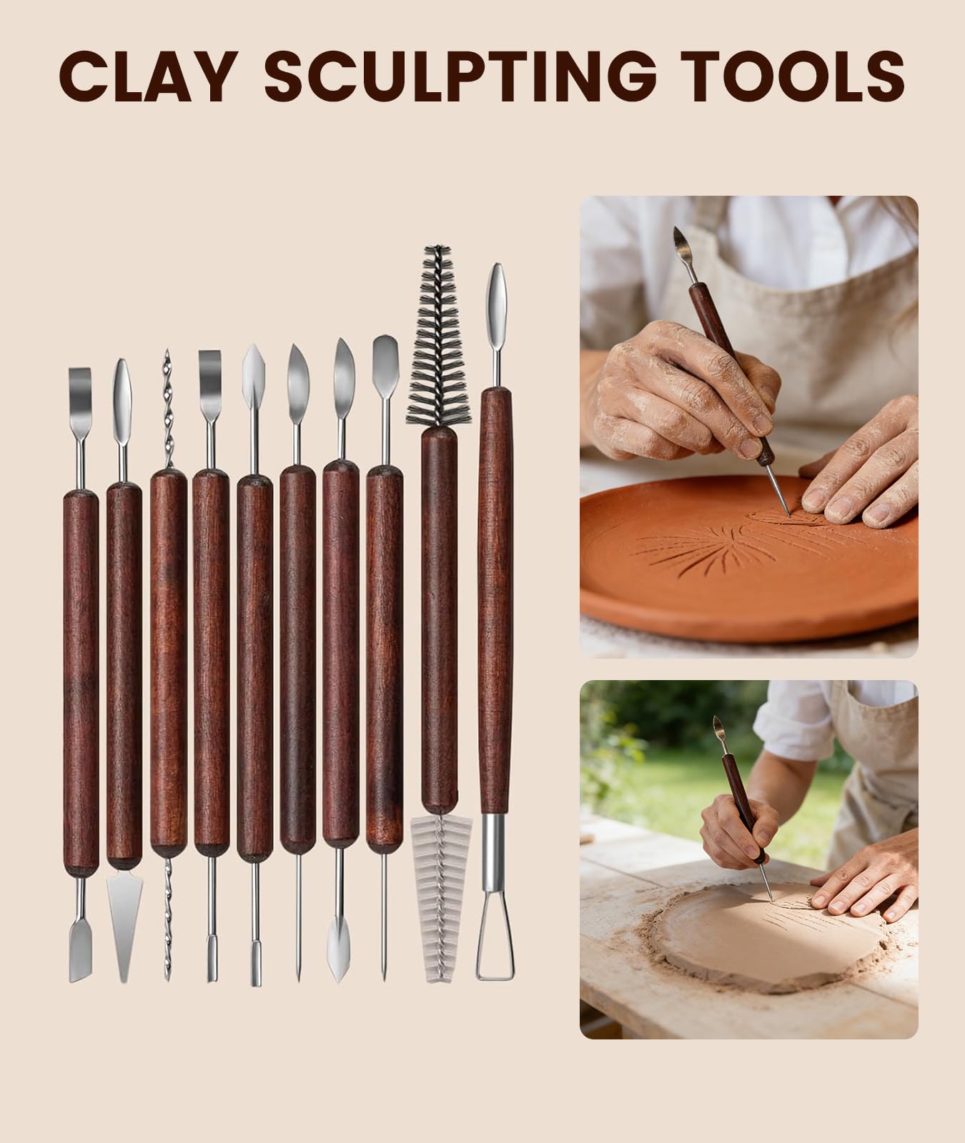 36PCS Clay Tools Kit, Pottery Tools and Ceramic Sculpting Tools Set with Brushes for Carving, Shaping, Molding, Craft & DIY Handmade Projects