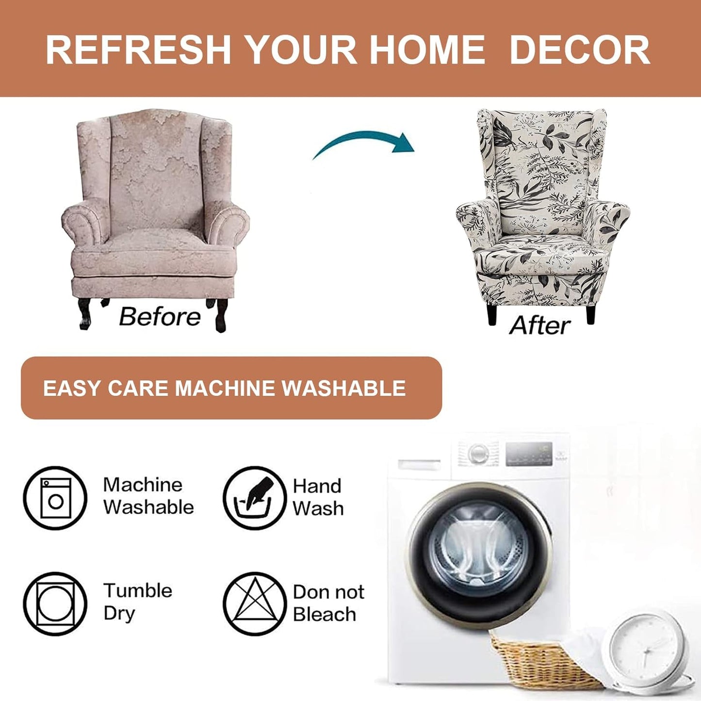 2 Eco-Ancheng Wingback Chair Slipcover Piece Slipcovers for Wingback Chairs Jacquard Wingback Chair Covers Washable