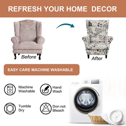 2 Eco-Ancheng Wingback Chair Slipcover Piece Slipcovers for Wingback Chairs Jacquard Wingback Chair Covers Washable