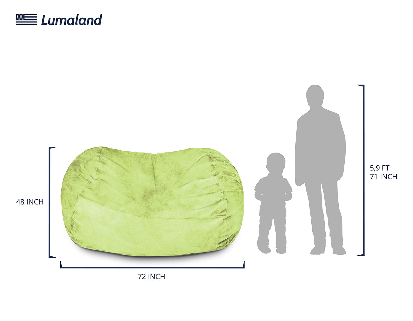 Lumaland Luxurious Giant 6ft Bean Bag Chair with Microsuede Cover - Ultra Soft, Foam Filling, Washable XL Bean Bag Sofa for Kids, Teenagers, Adults - Sack Chair for Dorm, Family Room - Light Green