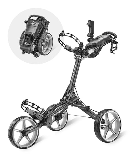 Caddytek CaddyLite Compact Golf Push Cart - Lightweight Aluminum 3-Wheel Foldable Golf Bag Cart with Quad-Fold System, EVA Wheels, Adjustable Handle, Brake, Mesh Net, Umbrella & Drink Holder