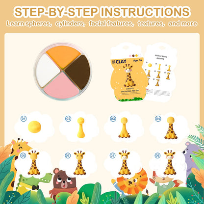 Air Dry Clay Kit - 12 Animal Modeling Clay for Kids, Complete DIY Clay Craft Set with Sculpting Tools & Step-by-Step Tutorials, Ultra Soft & Non-Sticky Clay, Children's Day Gift Ideas