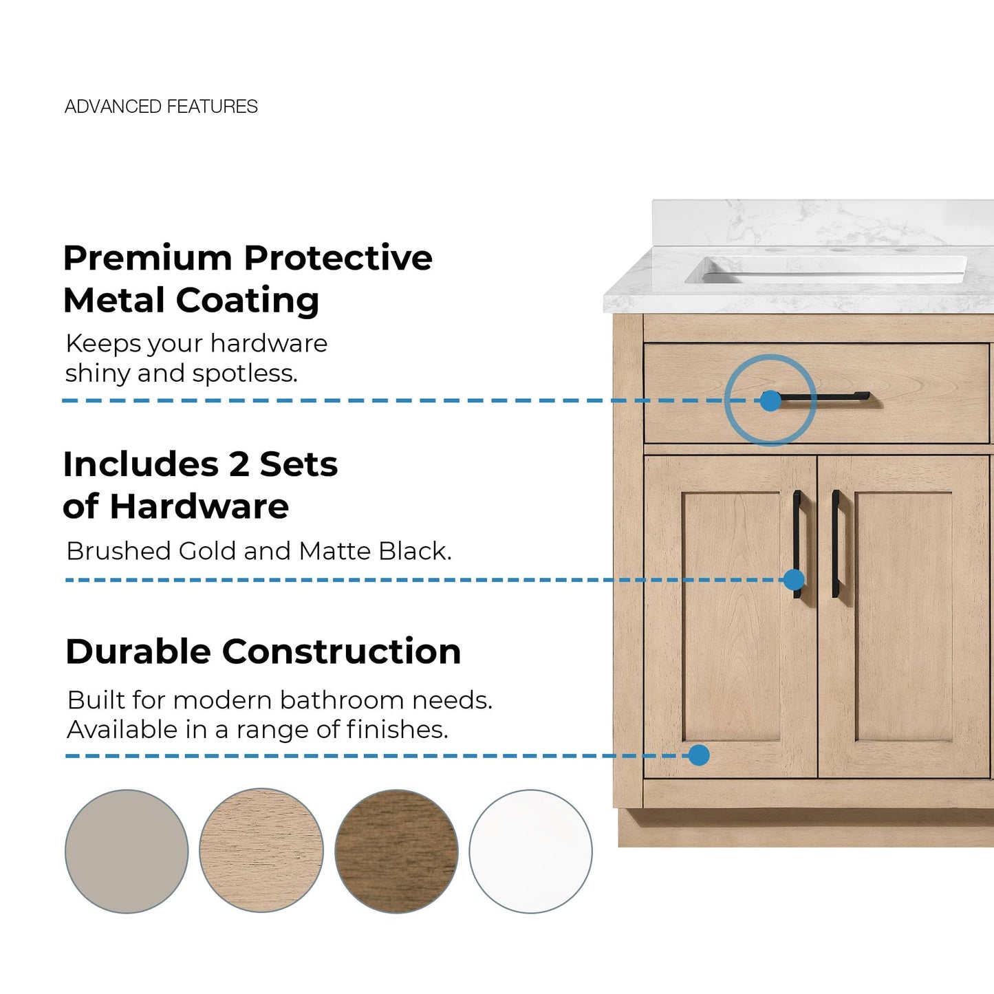 OVE Decors Athea 60 in. Double Sink Freestanding Sahara Birch Bathroom Vanity with White Engineered Marble Top, Matching Backsplash and Power Bar