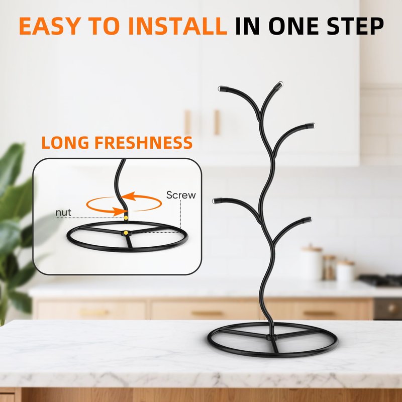 Beesini 2 Pack Mug Holder, Metal Coffee Mug Holders Tree, Decorative Mug Rack, Mug Cup Tree for Kitchen Decor Organizer, Black