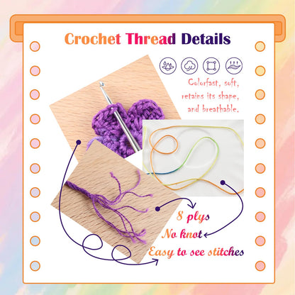 Lewhoo Crochet Thread Size 3, 3 Pack 100% Cotton Lace Yarn Set, 40g Balls Yarn for Hand Knitting Rainbow