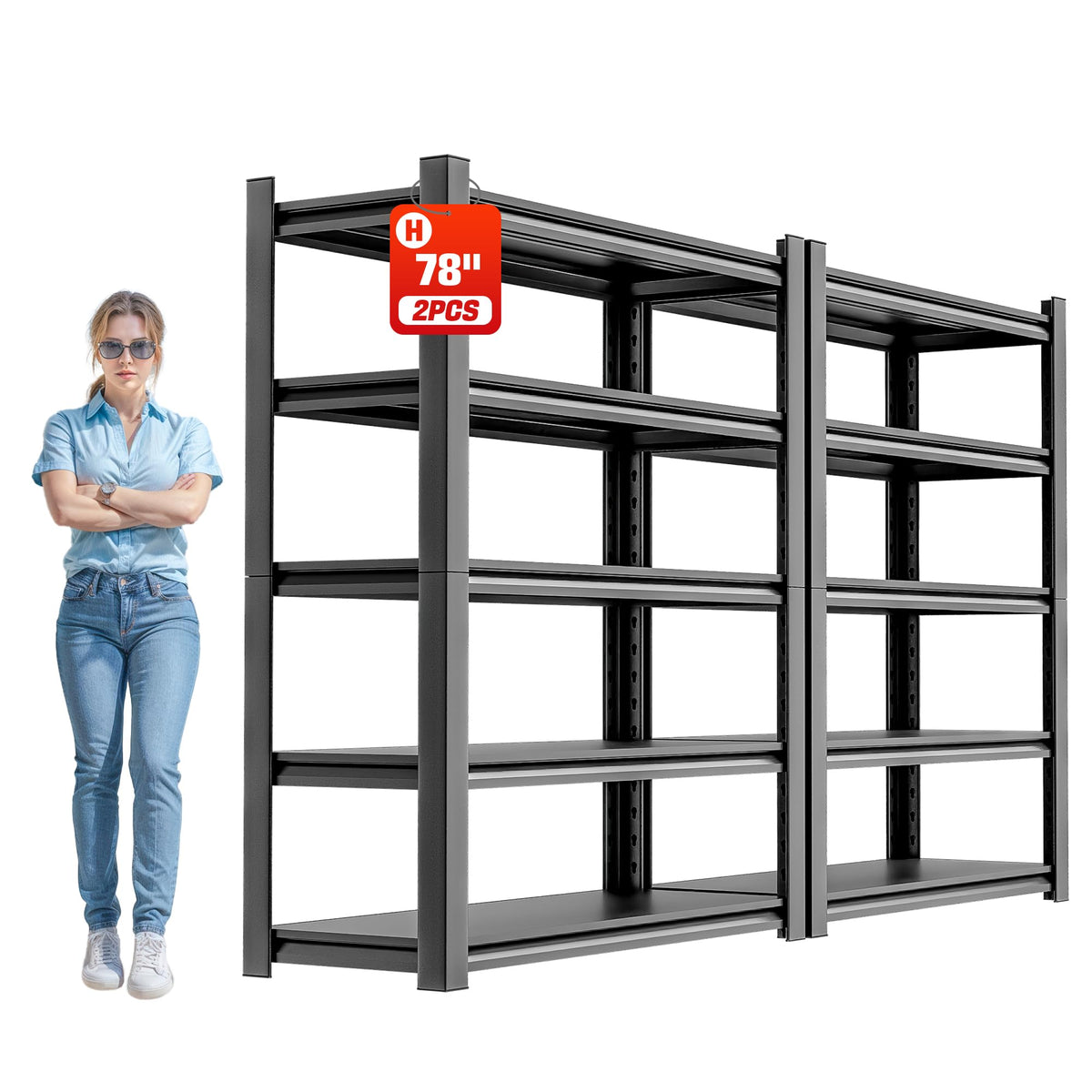 OLLRRACT Garage Shelving Heavy Duty, 5 Tier Metal Storage Shelf Unit for Industrial and Utility Use - Durable Metal Shelf Organizer, Garage Storage Shelf 18" D x48 W x78 H（2 Pieces）