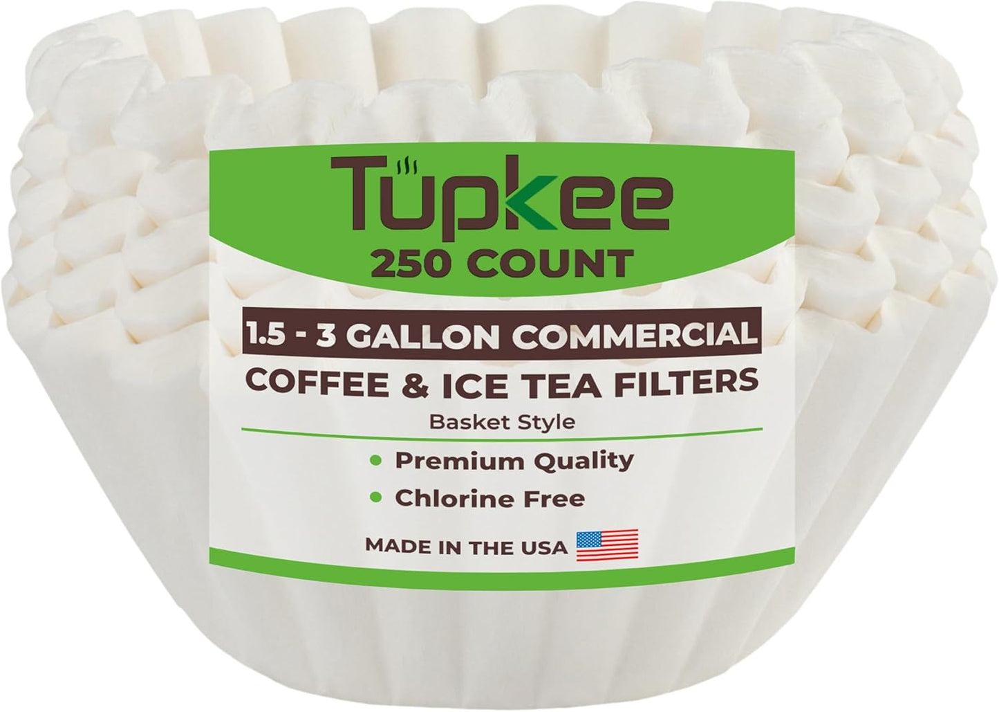 Tupkee Extra Large Coffee Filters - Chlorine-Free, No Overflow, No Tearing - 250 Count, 13.75” x 5.25”