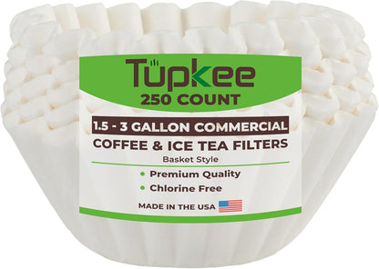 Tupkee Extra Large Coffee Filters - Chlorine-Free, No Overflow, No Tearing - 250 Count, 13.75” x 5.25”