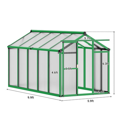 Greenhouse, 6x10 FT Greenhouse for Outdoors, Walk-in Green House with Ground Nails and Vent Windows, Sliding Lockable Door, Polycarbonate Greenhouses for Outside Garden Backyard, Quick Setup, Green