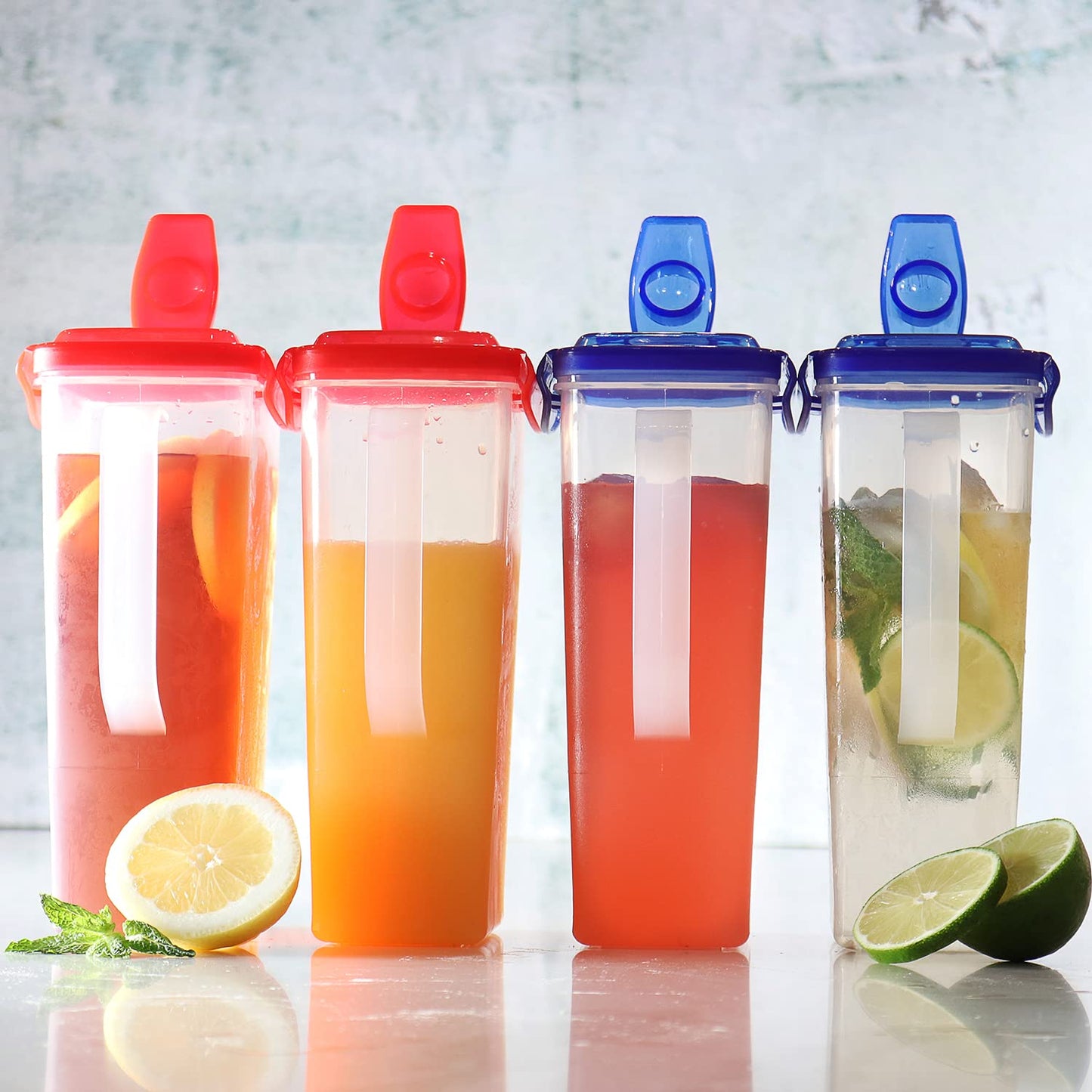 Red 50 Oz. Plastic Pitcher Set of 2 | Fridge Door Jug with Lid | Airtight Iced Tea Container