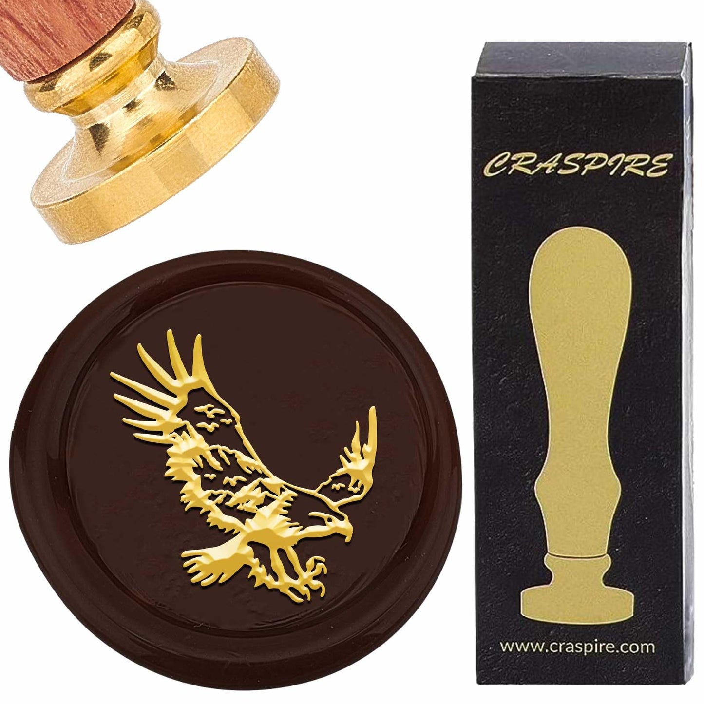 CRASPIRE Eagle Wax Stamp Vintage Removable 30mm Gold Brass Sky Bird Sealing Stamp Heads Replacement with Wooden Handle for Envelopes Invitations Card DIY Craft Birthday Wedding Gifts Wrapping Letters