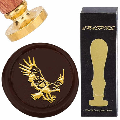 CRASPIRE Eagle Wax Stamp Vintage Removable 30mm Gold Brass Sky Bird Sealing Stamp Heads Replacement with Wooden Handle for Envelopes Invitations Card DIY Craft Birthday Wedding Gifts Wrapping Letters