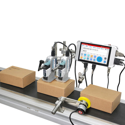Phezer 1inch/25.4mm Automatic Online Inkjet Coding Machine for Production Line, 23 Languages, Intelligent Variable Data/Date/Logo/Barcode/Image Thermal Inkjet Printer, (2 Nozzles, 70M/min, PW2-1)