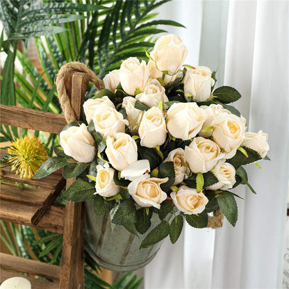 Hawesome 3 Bunches Artificial Silk Roses Buds Realistic Bouquet Arrangement for Wedding Party Centerpieces (Champagne)