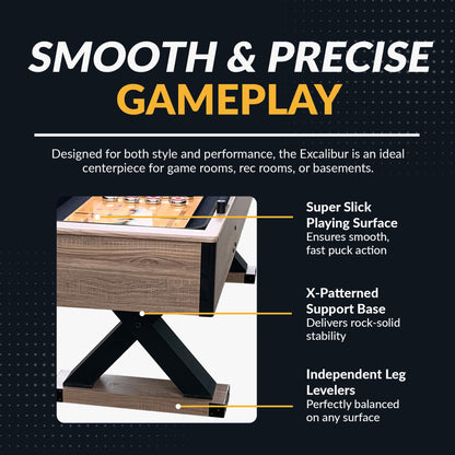 Hathaway Excalibur 9-Ft Shuffleboard Table for Great for Family Recreation Game Rooms, Designed with a Rustic Driftwood Finish with Built-In Leg Levelers, Includes 8 Pucks, Table Brush and Wax