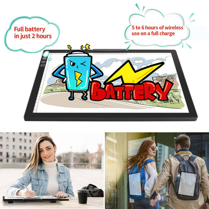 Rechargeable A4 Light Pad - Stepless Dimmable 6 Levels Brightness Tracing Light Box, Diamond Painting Light Board with Top Clip, Battery Powered Portable Light Pad for Weeding Vinyl Tracing