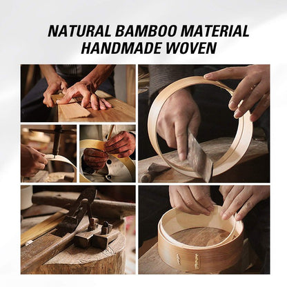 MacaRio Bamboo Steamer Basket Set 10 inch Steamer for Cooking, with Side Handles, Ring Adapter, Paper Liners, for Dim Sum Dumplings Buns Seafoods Vegetables Rice Asian Foods
