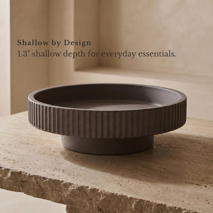 JUPTR Concrete Fruit Bowl (12") – Shallow Fluted Pedestal Decorative Centerpiece Bowl for Table, Entryway Catch-All & Modern Home Decor – Heavyweight Stone Bowl (Charcoal)