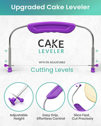 RFAQK 90PCs Cake Decorating Kit with Leveler, Baking Supplies Gift Includes Cake Stand Turntable, 24 Numbered Icing Tips, 55+1 Piping Bags, 2 Frosting Spatulas, 3 Scrappers, Video Course & Booklet