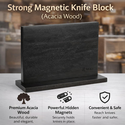 Wakoli Culinary Asia Damascus 4-Piece Knife Block Set with Magnetic Block – Professional Kitchen Knives made of 67-Layer Damascus Steel Blades & VG10 Core – Ergonomic Dark Oak Wood Handles in Gift Box