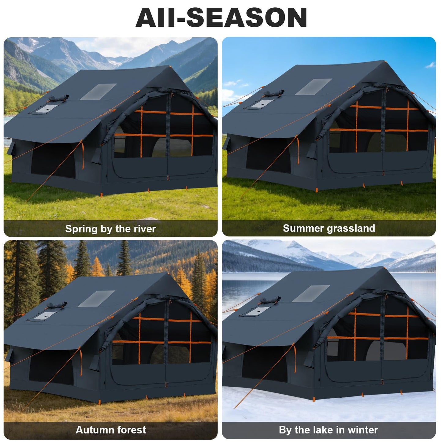 4-6 Person Inflatable Tent for Camping with Stove Jack, Hand Air Pump Easy Setup Blow Up Tents for 4 Seasons Waterproof Inflatable Air House Tent for Outdoor Adult