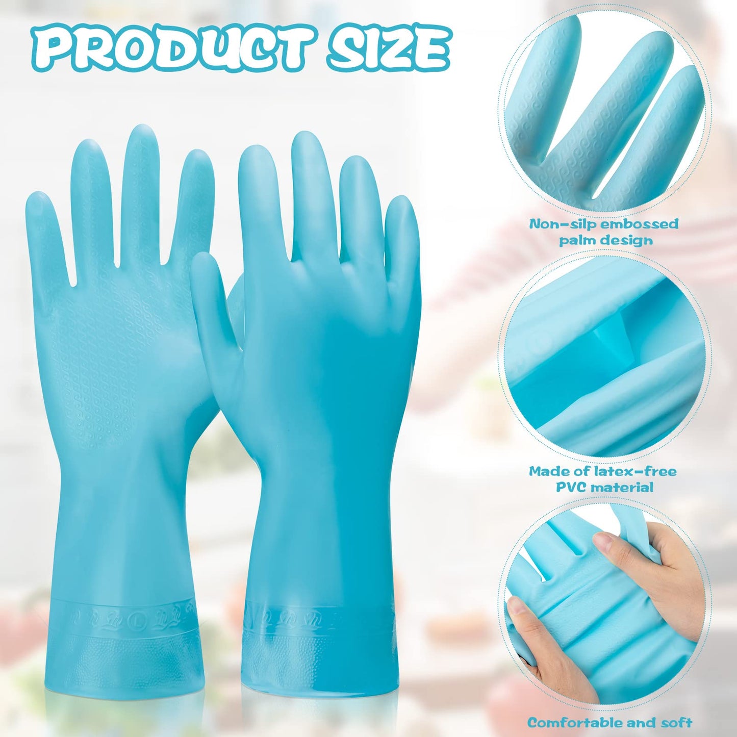 Gandeer 36 Pairs Blue Rubber Reusable Gloves Long Household Dishwashing Gloves Kitchen Cleaning for Dishes Clean Gardening (L,Pink,Green)