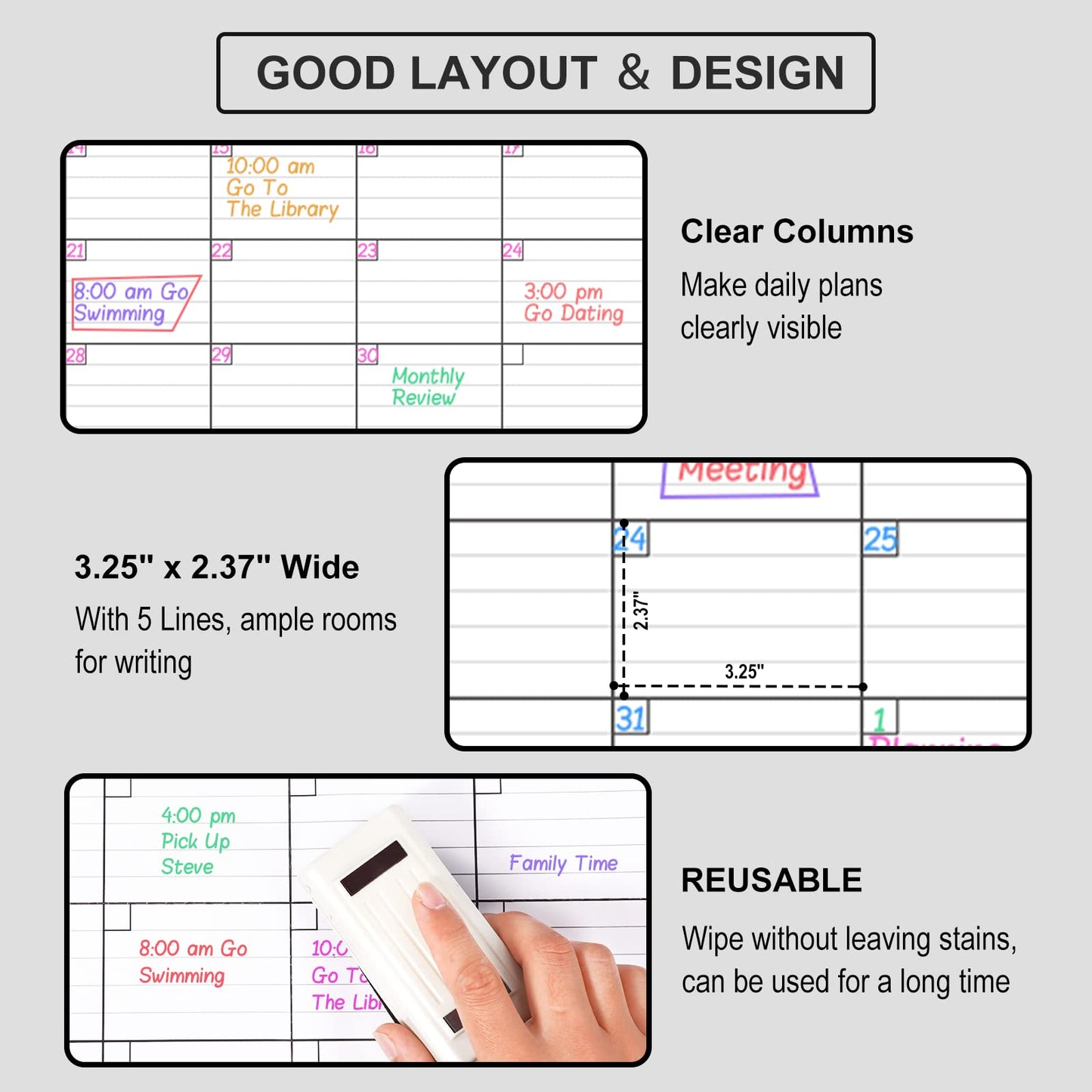 Large Dry Erase Calendar for Wall,3 Month Vertical Wall Calendar, Blank Reusable Monthly Quarterly Calendar Planner Undated, 27.8"x41" Whiteboard Calendar, Office, Classroom