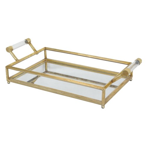 Deco 79 CosmoLiving by Cosmopolitan Metal Mirrored Tray with Acrylic Handles, 22" x 12" x 5", Gold