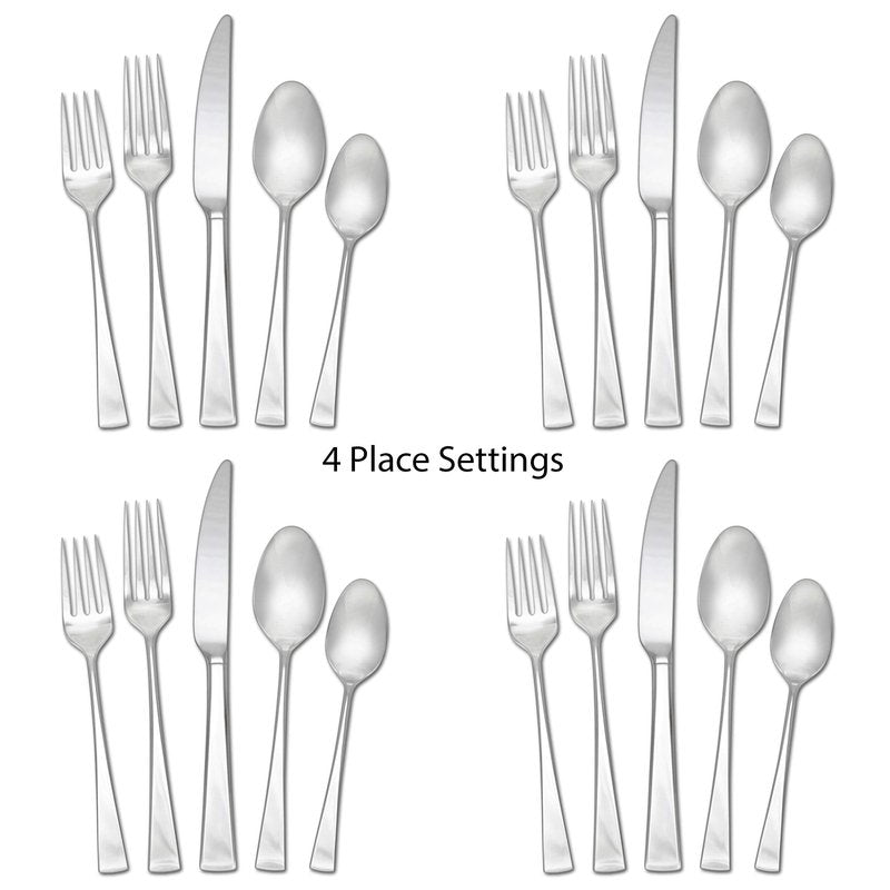 Mikasa Lucia 20-Piece Flatware Set, Service for 4, 18/10 Stainless Steel Silverware Set with Dinner Forks, Salad Forks, Knives, Spoons and Teaspoons, Dishwasher Safe