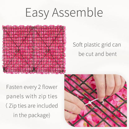 GOUZIBHD 24 X 16 Pink Faux Roses Artificial Flower Backdrop for Wall Decor, Artificial Flower Wall Panel Background, Flower Wall Mat Party Wedding Home Decoration(Size:12PCS)