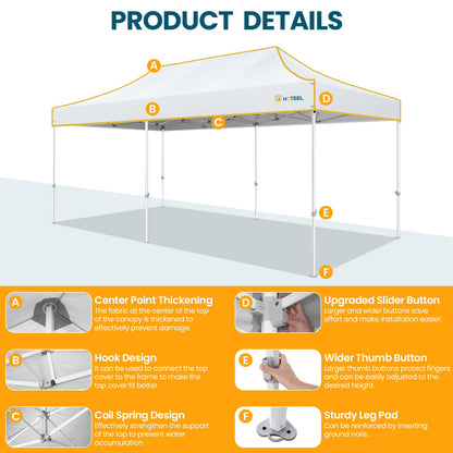 Hoteel 10x20 Pop Up Canopy Tent Heavy Duty with 6 Sidewalls, Waterproof Party Tent, Easy Set-up Commercial Instant Tents with Roller Bag & Sandbags, Hexagonal Leg (1-Year Warranty)
