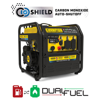 Champion Power Equipment 4,500-Watt Electric Start Dual Fuel RV Ready Portable Open Frame Inverter Generator with Quiet Technology and Free 3-Year Warranty
