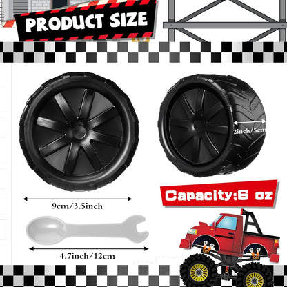 12 Sets Set, Frozen Uiifan Truck Wheel Ice Cream Bowls Spoon Plastic Race Car Party Yogurt Cups with Spoons Sturdy