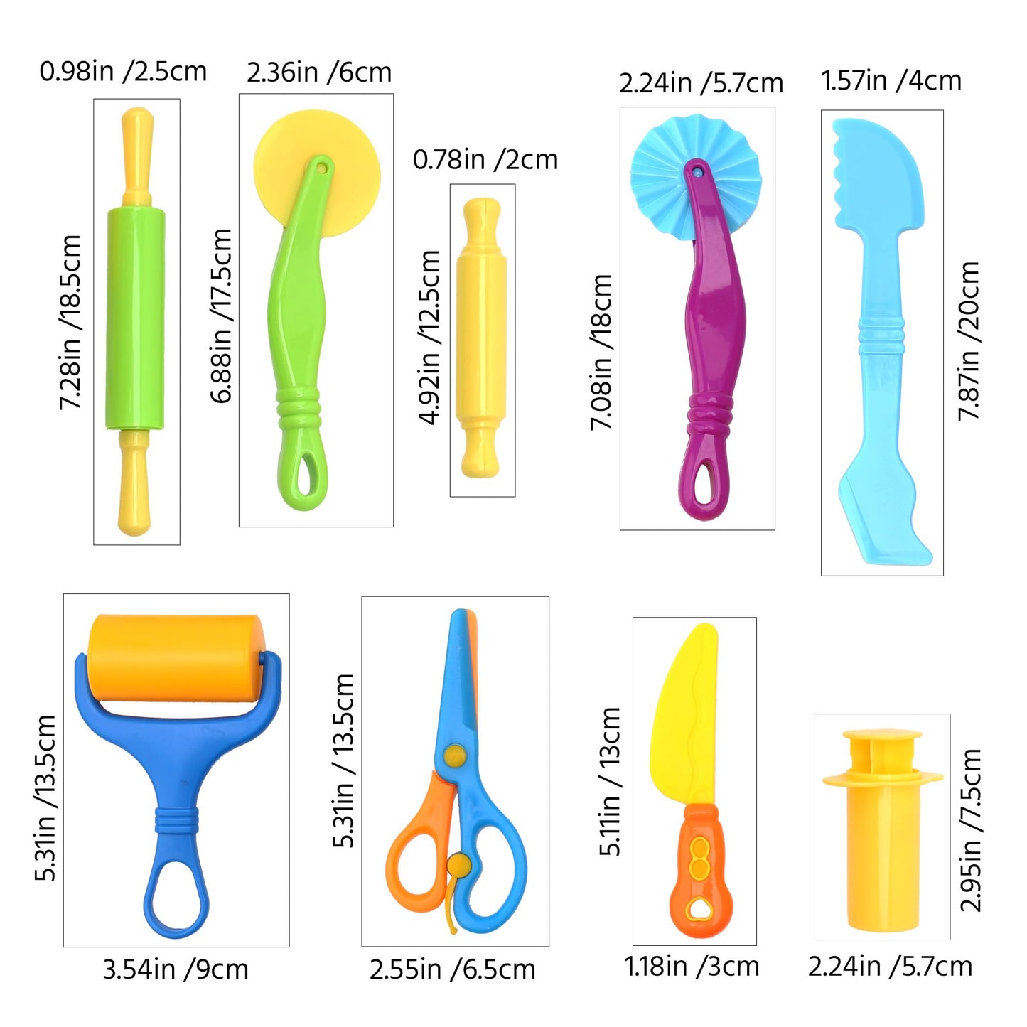 Inxens 9 PCS Craft Dough Tool Set for Kids, Modeling Clay Tools with Rolling Pin and Scissors, Dough Sculpting Accessories Kit for Toddlers, Arts & Crafts Supplies for Creative Play