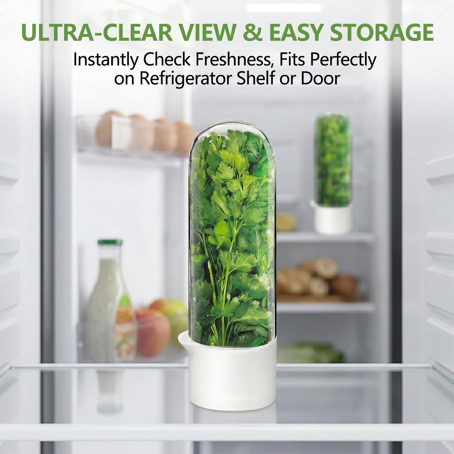 Anreelkou 2PCS Herb Saver, Herb Keeper for Refrigerator, Cilantro Container for Fridge, Hard Shell Fresh Herb Storage for Asparagus, Parsley, Mint, Rosemary, Keeps Greens Fresh for 2-3 Weeks