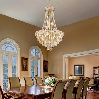 SHAOCHIAO 12-Light Gold Crystal Chandeliers,Empire Chandelier Light Fixture Modern High Ceiling Hanging Chandelier for Entryway,Foyer,Staircase,Hallway,Living Room(H36 x D23.2)