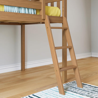 Max & Lily Classic Twin Low Loft Bed with Angled Ladder and 14-Inch Safety Guardrails, Solid Pine Wood Kids Bedroom Furniture, Space-Saving Loft Design, Clay